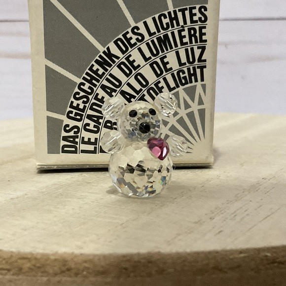 Vintage Iris Arc Crystals Miniature Baby Teddy Bear w Pink Heart Figurine 1" - Picture 4 of 6